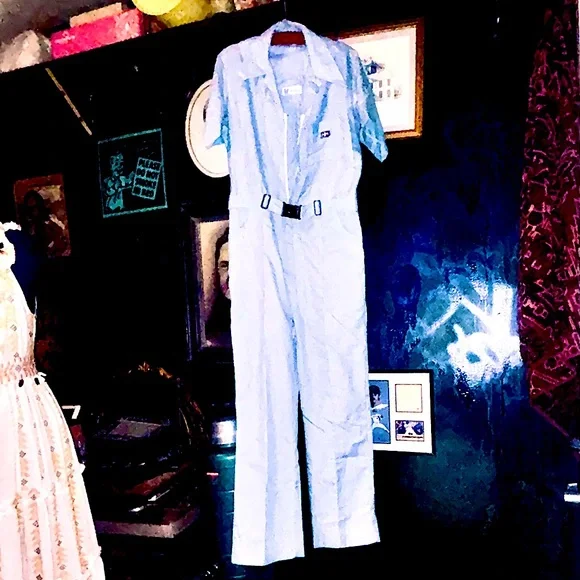 ORIG VTG Bill Parry Pinstriped Seersucker leisure suit with bronze buckle - Picture 4 of 15